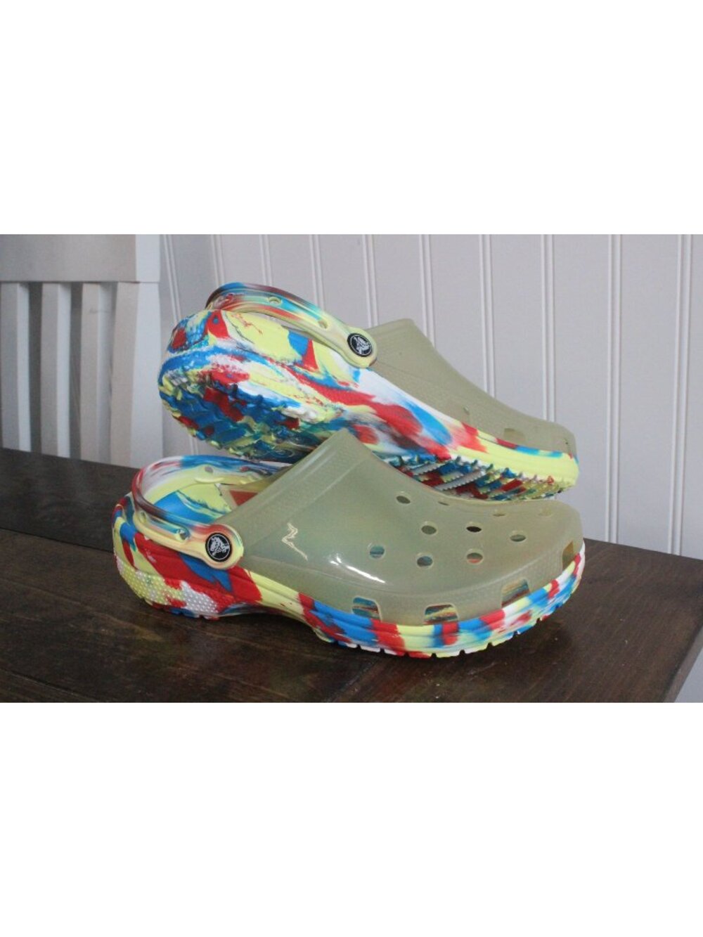 Crocs Classic Translucent Clogs With marble Swirl Soles W10 M8 NWOT